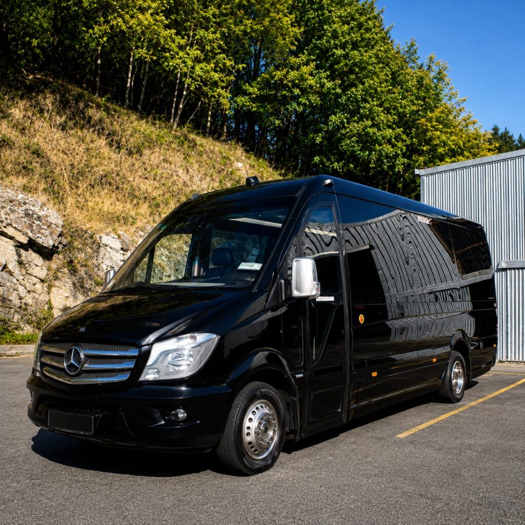 Black Mercedes-Benz Sprinter luxury tour van