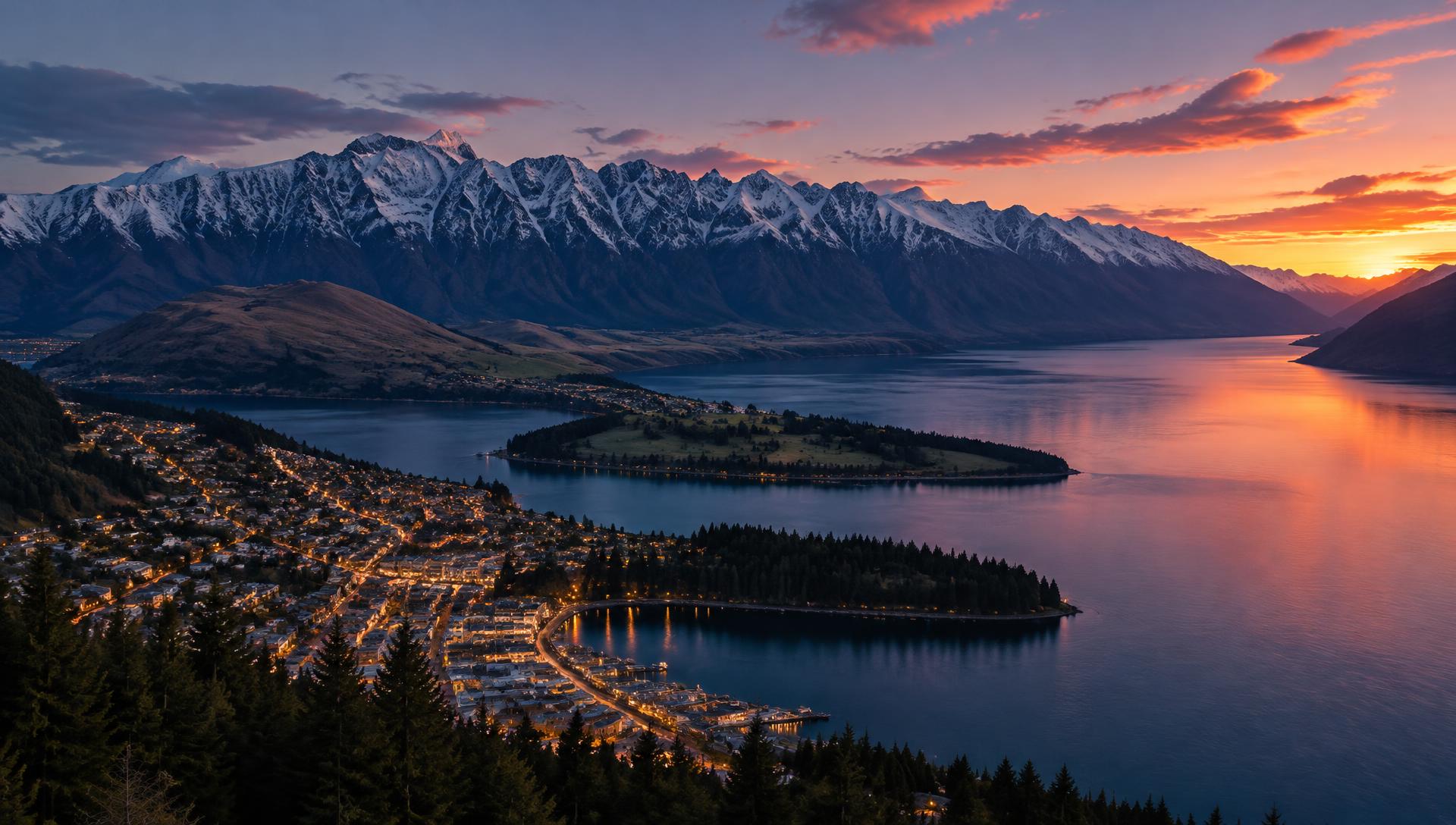 Queenstown and The Remarkables at dusk