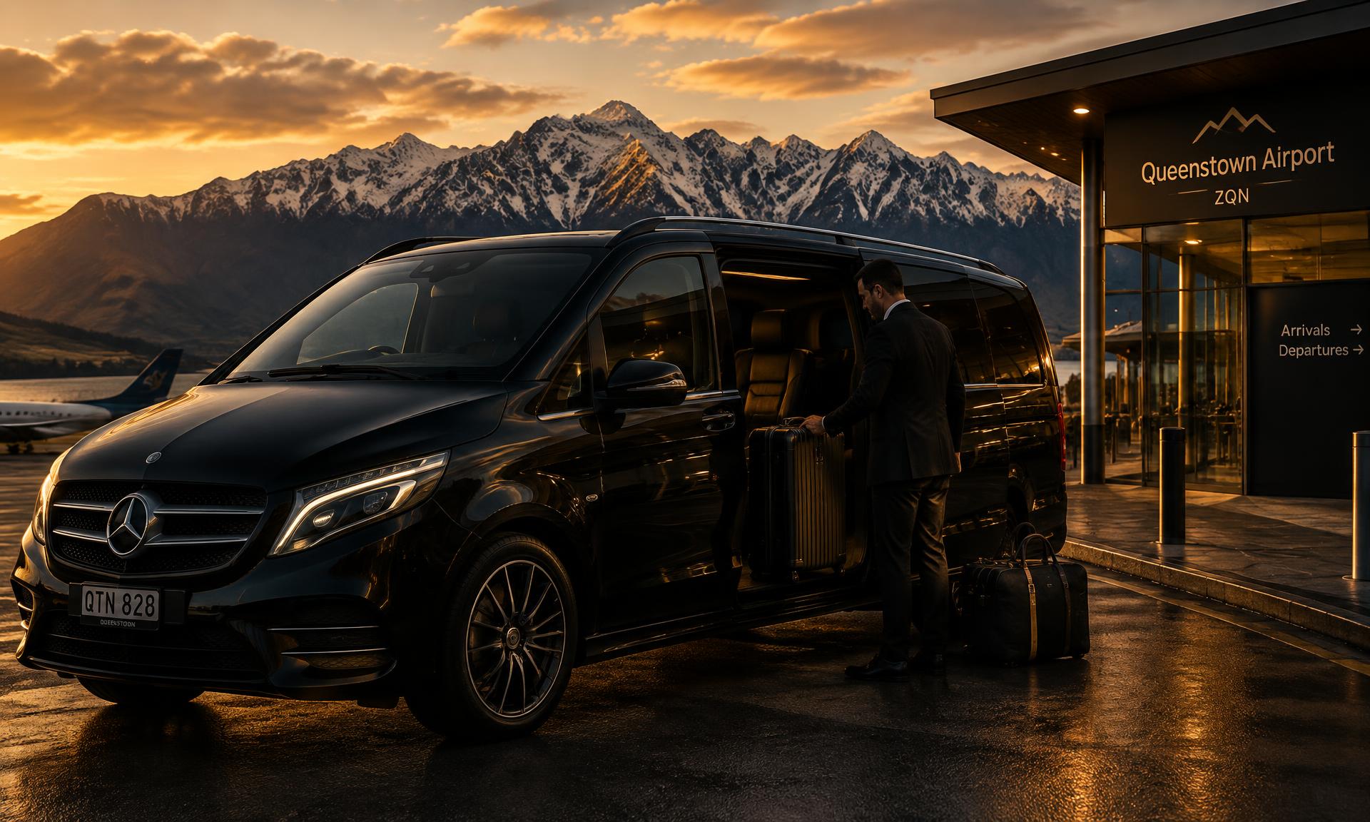 Private airport transfer vehicle at a New Zealand airport